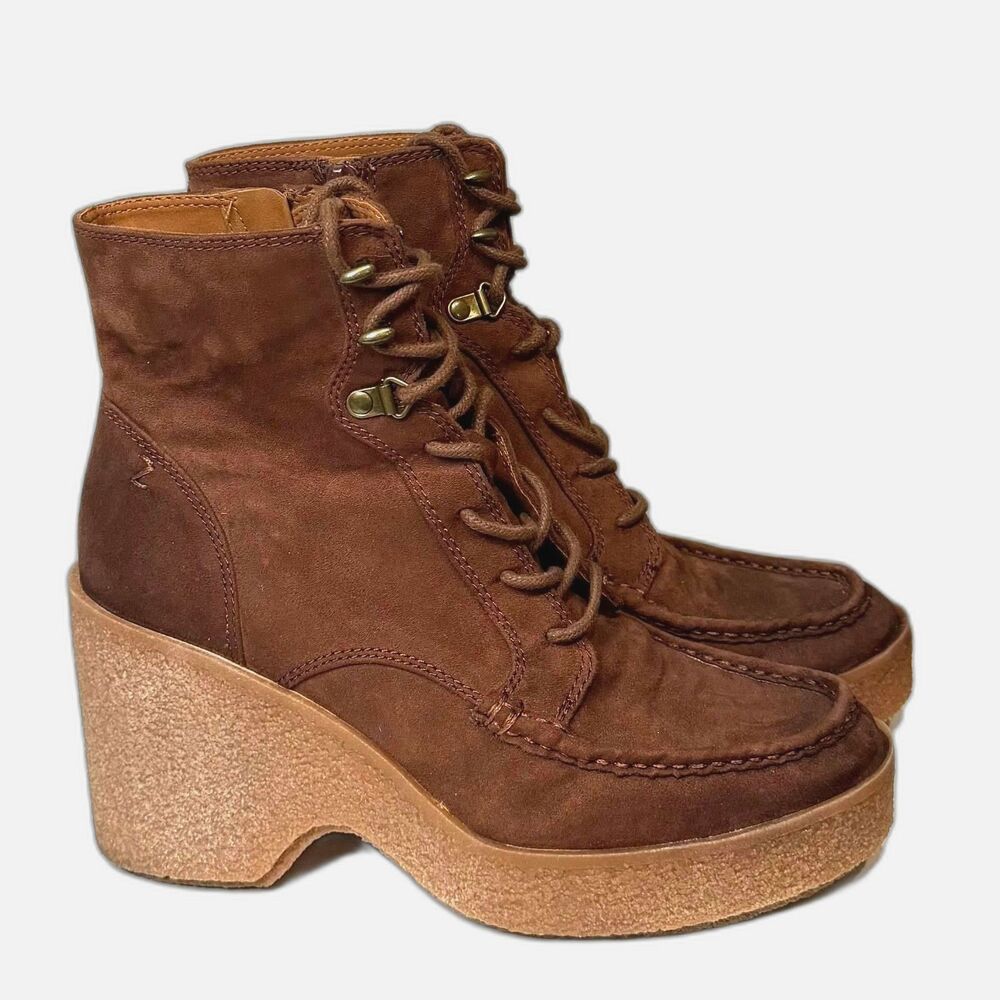 Zodiac Platform Ankle Boots Womens 9.5 Brown Chunky Heel Lace Up Retro